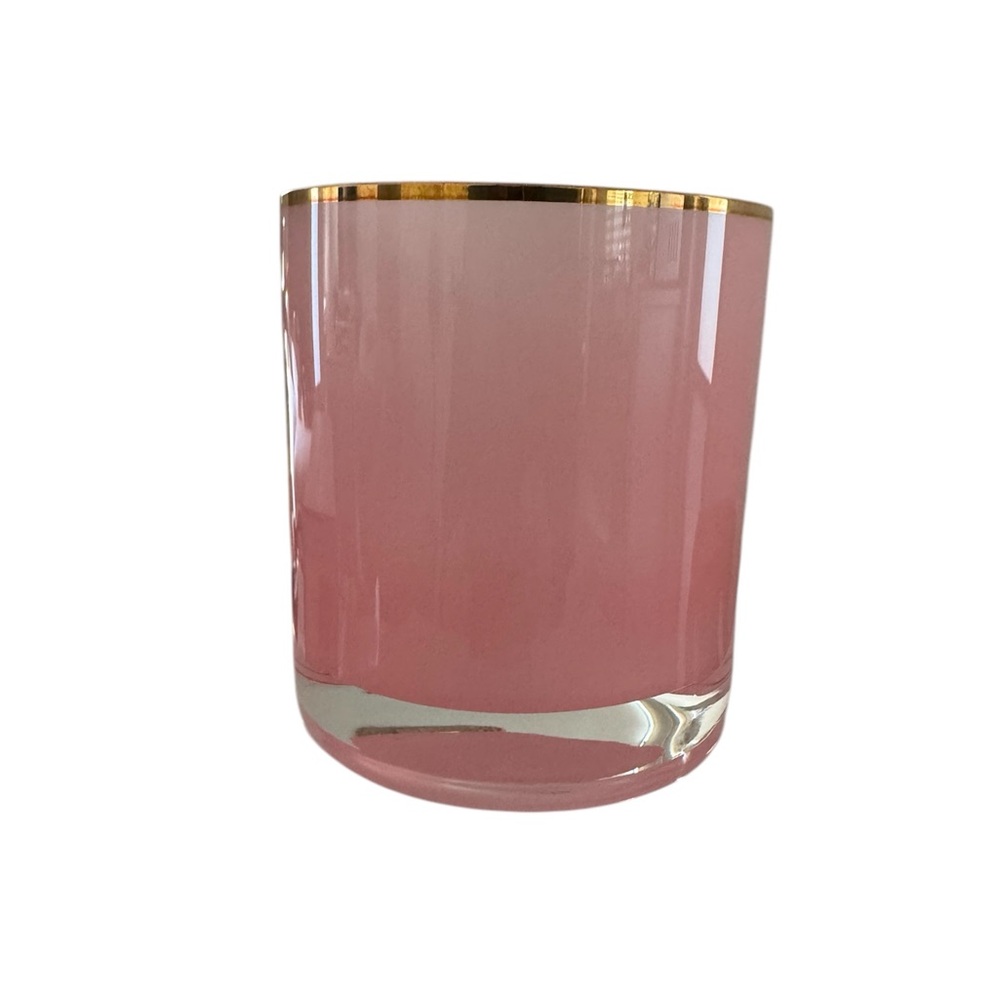Elegant pink lowball glassware with 24k gold bands